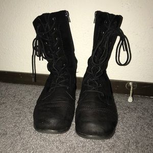 Matte Black Faux-Suede Combat Boots